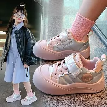 2024 Autumn Children Tenis Shoes New Fashion Thick-soled Kids Sneakers Boys Girls Casual Shoes Platform Soft Bottom School Flats 26 бежевый