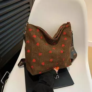 2024 autumn corduroy bucket bag large capacity fashion trend simple leisure personality shoulder bag women чёрный