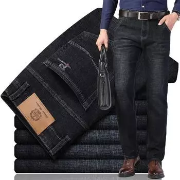 2024 Осенние эластичные джинсы мужские прямые свободные повседневные брюки длинные брюки 28 синий