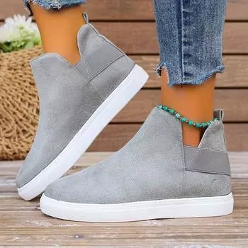 2024 Autumn Faux Suede Flat Increase Shoes for Women New Non Slip Shoes Woman Slip on Casual Sports Board Shoes Plus Size 36-42 36 серый