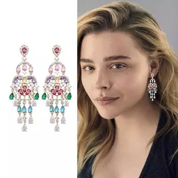 2024 autumn fringed earrings long inlaid with colored zircon stud earrings new fashion water drop earrings women