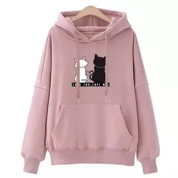 2024 Autumn Hoodie Women s Casual Hooded Sweatshirt Creative Hoodie Matching Streetwear Cute Cat Pattern Monogram Hoodie L чёрный