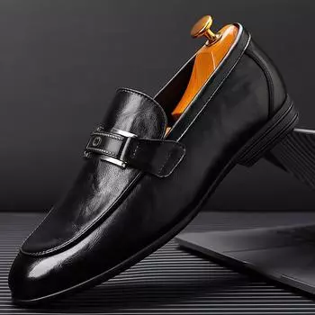 2024 autumn leather men s shoes soft surface soft sole British style Doudou shoes men s one-pedal lazy casual shoes 38 чёрный