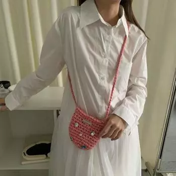 2024 autumn masonry hand-woven bags are all cotton thread messenger bags розовый