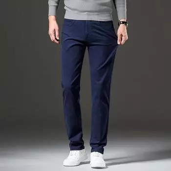 2024 Осень Мужские эластичные повседневные брюки, мужские плотные и удобные облегающие брюки маленького прямого покроя 28 чёрный
