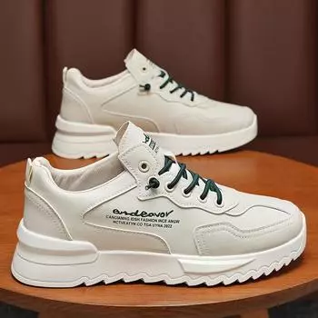 2024 Autumn Men s New Breathable Sports Shoes Male Trendy White Shoes Thick Bottom Casual Platform Comfortable Dad Shoes 39 бежевый