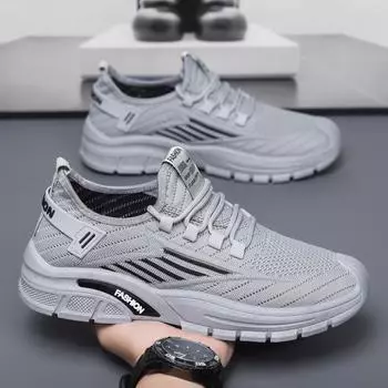 2024 autumn men s shoes new breathable mesh fly-woven casual shoes versatile running sports shoes black coconut shoes 39 серый