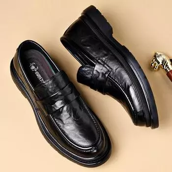 2024 autumn men s shoes one-pedal business dress leather shoes round head casual leather beanie shoes platform loafers tide 38