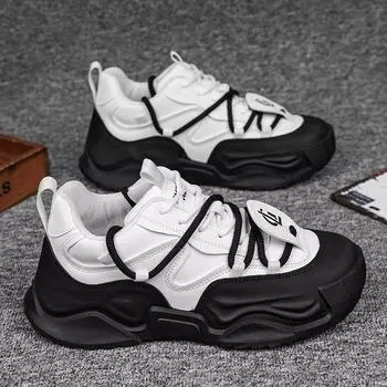 2024 autumn men s thick-soled heightening sports shoes Korean version of trendy leather casual shoes men s fashion versatile dad shoes 39