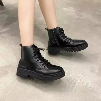 2024 autumn new black fashionable and comfortable Martin boots women s muffin thick-soled short boots 35 чёрный