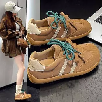 2024 autumn new board shoes women s flat bottom color matching Internet celebrity moral training comfortable versatile sports casual white shoes 35 бежевый