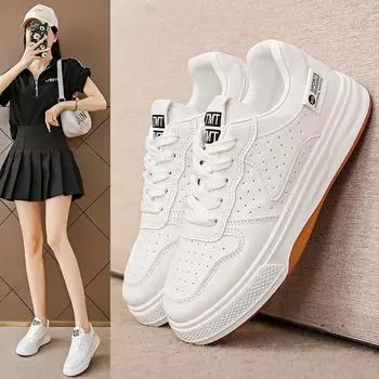 2024 Autumn New Board Shoes Women s Flat Bottom Leather Light Women s Shoes Women s Casual Sports Little White Shoes Women 35 зелёный