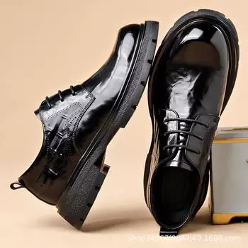 2024 autumn new British business platform big head wide feet black men s shoes 38 чёрный