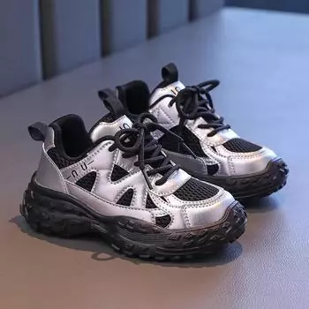 2024 Autumn New Children Sneakers Girls Fashion Clunky Sneakers Boys Breathable Anti-slip Casual Shoes Baby Soft Walking Shoes 26 чёрный