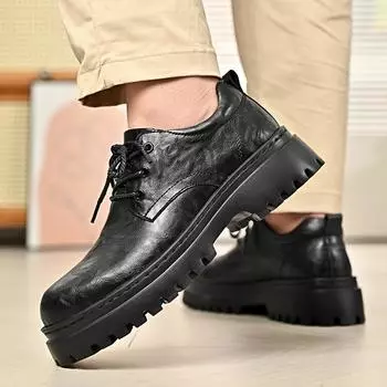 2024 autumn new Douyin live broadcast hot-selling outdoor leisure versatile first-layer leather men s formal leather shoes 38 чёрный