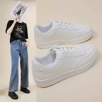 2024 autumn new fashion flat white shoes women s ins tide student casual sports shoes lace-up solid color board shoes 35 белый