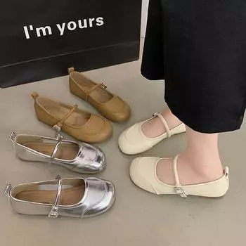 2024 autumn new fashion light mouth outer wear flat-soled single shoes soft-soled fairy with skirt casual Mary Jane shoes woman 35 светло-коричневого
