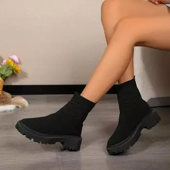 2024 осень новые носки-носки женские большого размера на толстой подошве однотонные повседневные ботинки Martin 36 бежевый