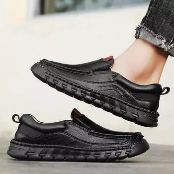 2024 autumn new hand-sewn leather shoes, hot-selling in foreign trade, men s casual one-pedal large-size dad shoes 38 чёрный