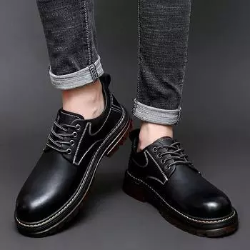 2024 Autumn New High Quality Leather Luxury Shoes Lace Up Classic Outdoor Sports Men Shoes Men Work Clothes Shoes with Cow Sole 38 чёрный