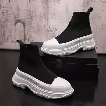 2024 Осень Новые высокие черные белые мужские кроссовки носки обувь массивные мужские туфли повышают моду повседневные большие размеры Zapatillas 38 чёрный