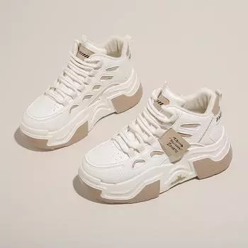 2024 Autumn New High-top Little White Shoes Ins Korean Version Versatile Platform Sneakers Casual Sneakers Daddy Shoes Girl 35
