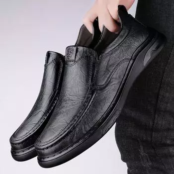 2024 autumn new leather casual shoes men s small leather shoes one-pedal cowhide beanie shoes men s soft-soled driving shoes 38