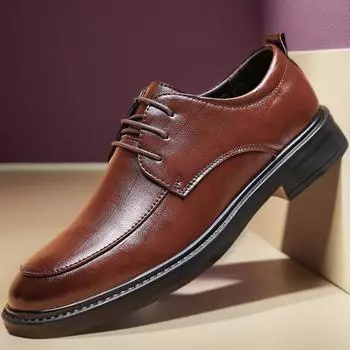 2024 autumn new leather shoes men s summer breathable business dress British style casual soft-soled black men s shoes 38 чёрный