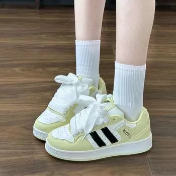 2024 autumn new little white shoes Hong Kong style niche thick-soled couple board shoes female students versatile moral training shoes 35 жёлтый