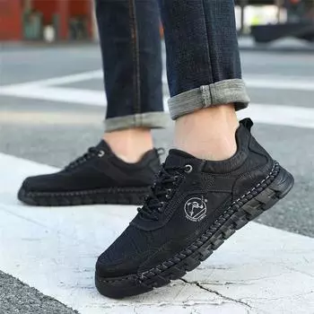 2024 autumn new men s leather shoes hand-sewn foreign trade explosion outdoor leisure leather trend men s shoes 38 чёрный