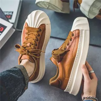 2024 autumn new men s low-top skateboard shoes platform-soled student casual shoes Douyin live leather sports men s shoes 39 чёрный