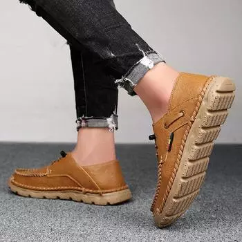 2024 autumn new men s outdoor casual shoes foreign trade hot-selling leather hand-sewn lace-up leather shoes 38 чёрный