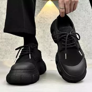 2024 autumn new men s shoes Japanese and Korean casual shoes men s small black shoes platform single shoes travel shoes 39 чёрный