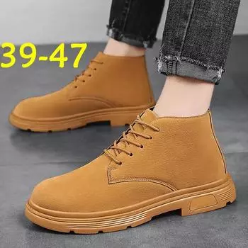 2024 autumn new rhubarb boots men s large size tooling boots British style platform locomotive boots high-top leather shoes 39