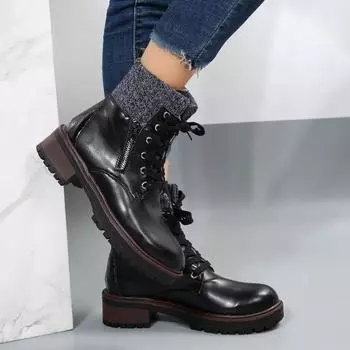 2024 Autumn New Thick Heel Cowboy Boots Women s Slip-On Western Ankle Boots Women s Fashion Boots Flat Bottom Zapatos 36 бежевый