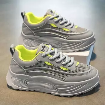 2024 autumn new thick-soled heightening casual shoes men s mesh breathable and comfortable sports shoes lightweight trendy running shoes 39 белый