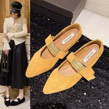 2024 Autumn New Trendy Retro Women s Pointed-toe Casual Elegant Solid Color Flat Low-top Shoes 35 чёрный