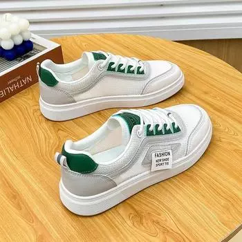 2024 Autumn New White Sports Shoes Women s Casual Flat Shoes Low-top Vulcanized Shoes for Women Lacing Sneakers Zapatos De Mujer 35 зелёный
