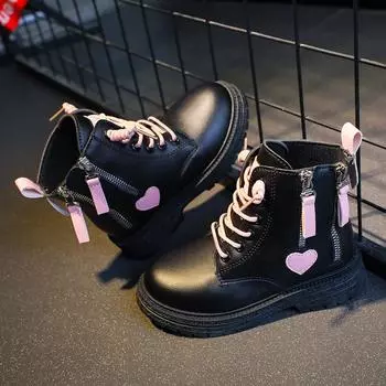 2024 Осень-Весна Новые Короткие Ботинки Для Девочек Love Универсальные Мягкие Детские Модные Ботинки Прямая Поставка PU Детская Обувь Принцесса Нескользящая 26