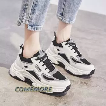 2024 Autumn Spring Summer Women s Breathable Mesh Sneakers with Increased Laces Feetsmall Casual Shoesthick Bottom Breathable PU 35