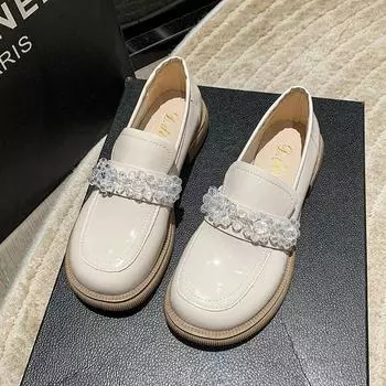 Осень 2024 года. Последняя мода для отдыха. Туфли на высоком каблуке из искусственной кожи с кристаллами и круглым носком. Простая мода и удобный базовый стиль. 35 бежевый