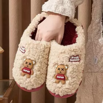 2024 Autumn/Winter Cotton Bear Slippers Couple Cartoon Outerwear Cute Home Soft Sole Casual Platform Bedroom Comfortable Slipper 36-37 розовый