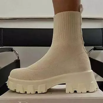 2024 Autumn Winter Couple Shoes Women Thick-Soled Casual Large Size Red Knitted Short Boots Fashion Women Boots Size 36-43 36