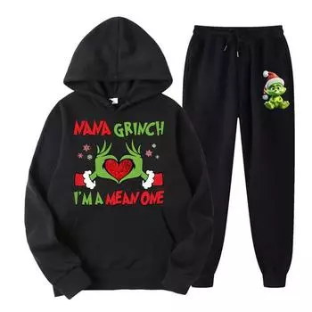 2024 Autumn/Winter Cross Border Hoodie Christmas New Greentown Hoodie Loose Casual Printed Hoodie Set S