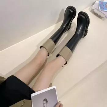 2024 Autumn/Winter Hot Selling Boots Color Blocked Long Boots Outdoor Fashion Thick Bottom High Top Knight Women s Boots 35 чёрный