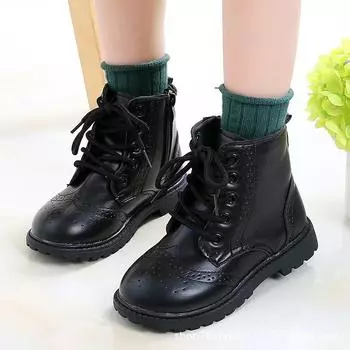 2024 Autumn Winter Kids Ankle Boots Black Leather Fashion Classic Zipper Boys Girls Rubber Boots Size 21-37 Anti-skid Casual New 21