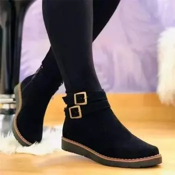 2024 Autumn/Winter New Large Women s Shoes Belt Low Heel Solid Color Buckle Casual Boots Short Tube 36 чёрный