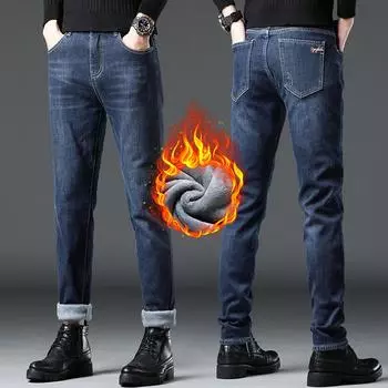 2024 Autumn/Winter New Plush Thickened/Regular Jeans Business Jeans Men S Trendy Straight Stretch Jeans 28