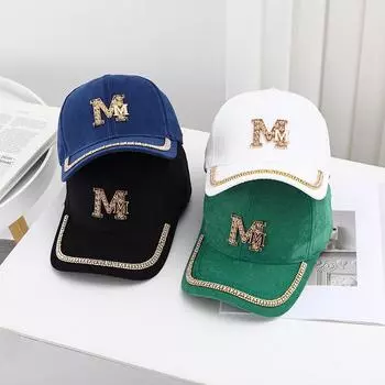 2024 Осень/Зима Новая Кепка Снежинка Бархат Утиный Язык Корейская Версия Универсальная Модная Бейсболка С Инкрустацией Стразами Буквы 56-58cm