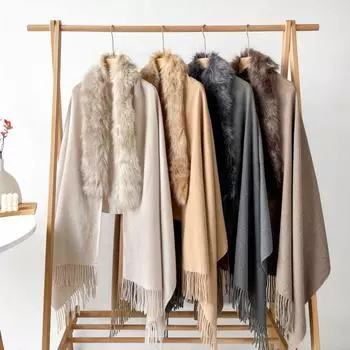 2024 Autumn/Winter New Women S Solid Color Fox Fur Imitation Cashmere Scarf, High End And Versatile, Winter Warm Shawl 190*65CM